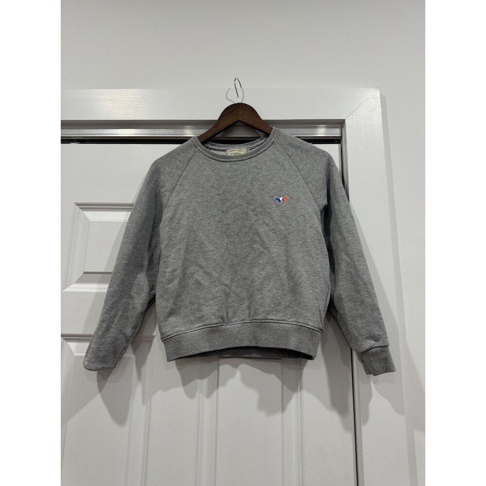 Maison Kitsune Womens XS Gray Raglan Tricolor Fox Patch Crew Sweatshirt